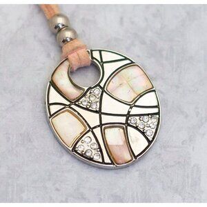 18 inch, Vintage Peach Donut Ring Cord Silver Tone Necklace - CO1